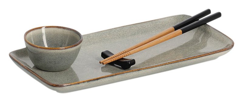 ZELLER Sushi Set Steingut Bambus 