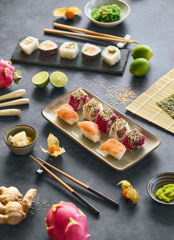 ZELLER Sushi Set Steingut Bambus 