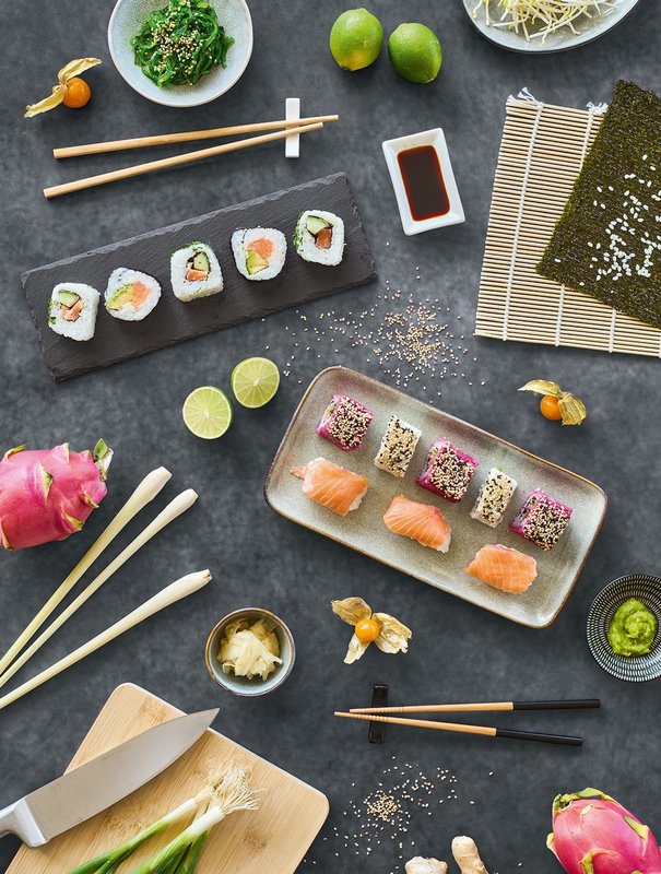 ZELLER Sushi Set Steingut Bambus 