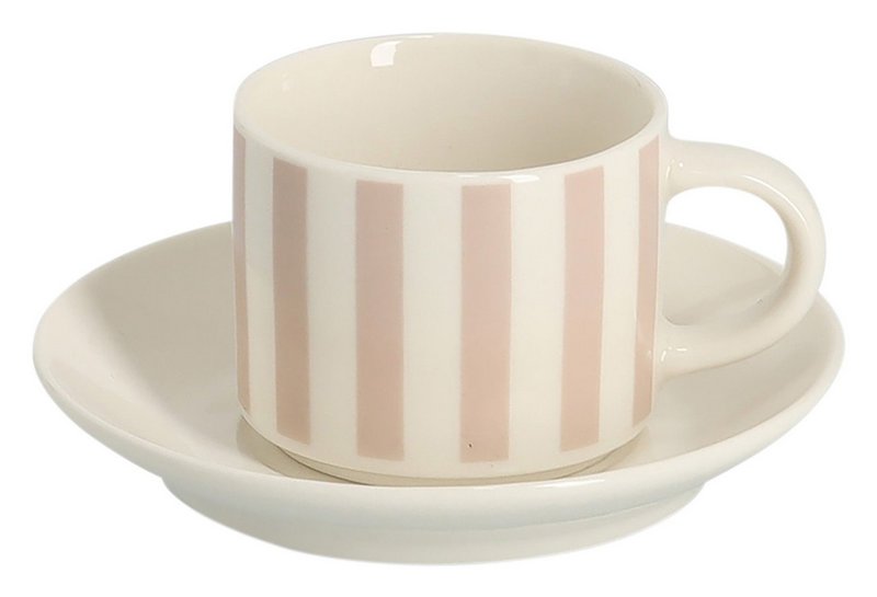 ZELLER Espressotassen Set weiss beige gestreift 
