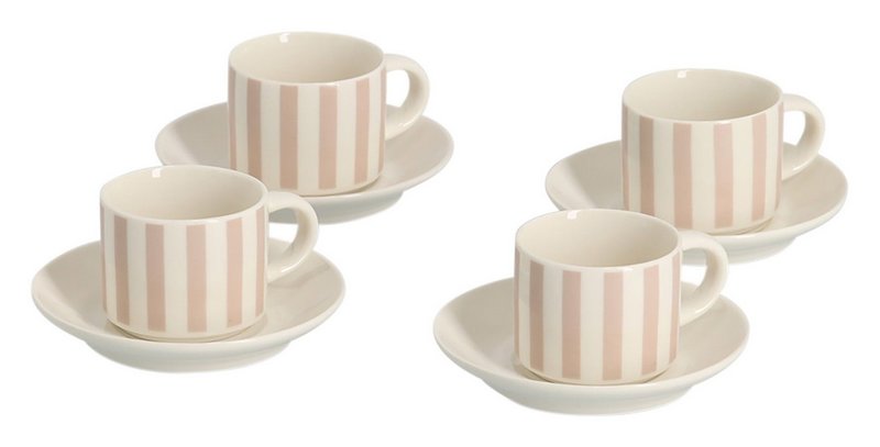 ZELLER Espressotassen Set weiss beige gestreift 