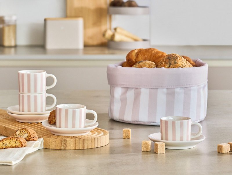ZELLER Espressotassen Set weiss beige gestreift 