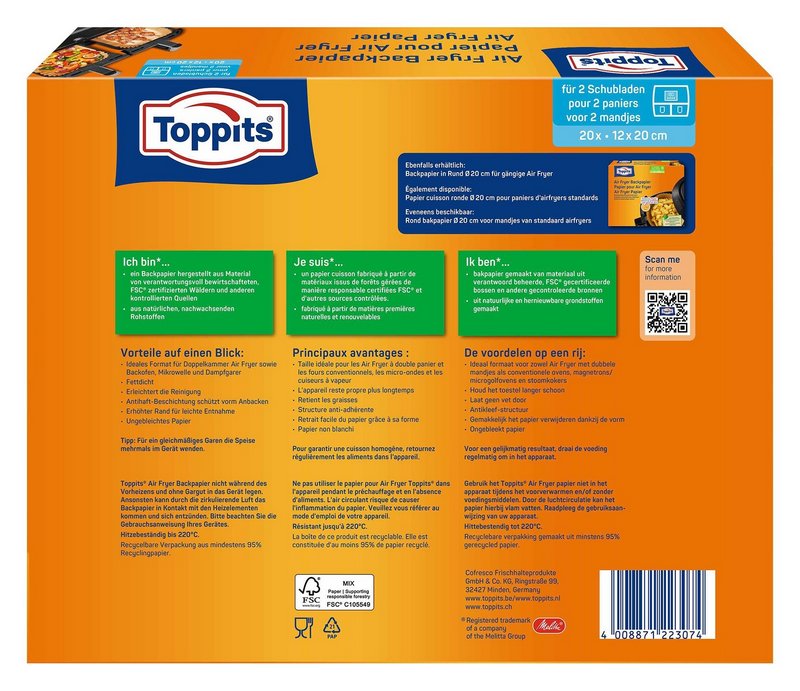 TOPPITS Backpapier für Heissluftfritteusen rechteckig 