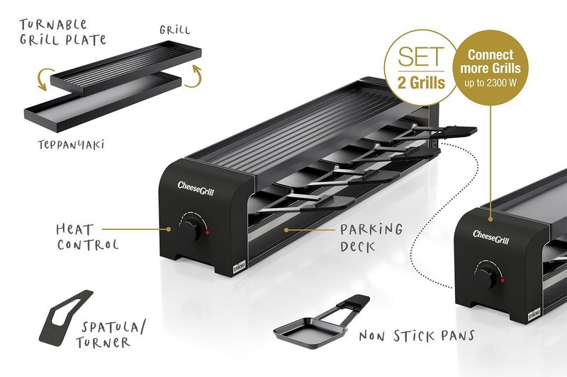 STÖCKLI Raclettegrill CheeseGrill 4 Connect Set black 