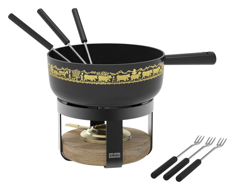 STÖCKLI Käsefonduegarnitur Pilatus Wood Classic 22cm 