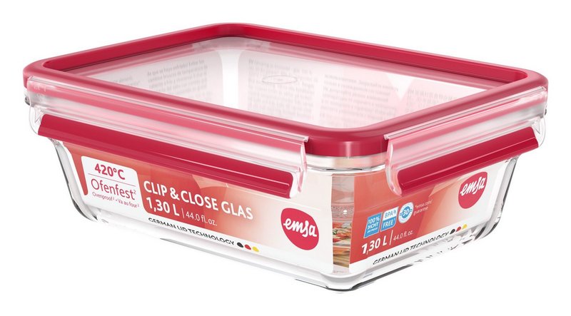 EMSA Dose Glas Clip&Close rechteckig 1.3l 