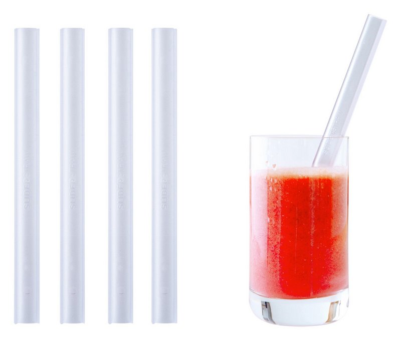 SLIDER STRAW Trinkhalm transparent-weiss 4 Stück 15 cm 