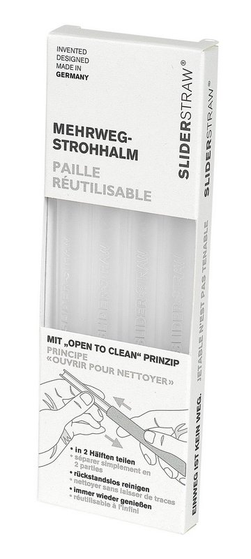 SLIDER STRAW Trinkhalm transparent-weiss 4 Stück 15 cm 