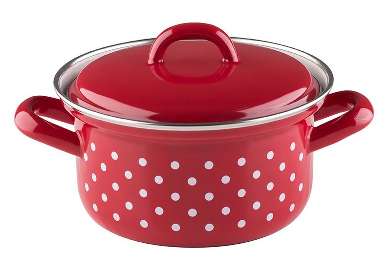 RIESS Kochtopf mit Deckel Pünktchen rot 14 cm 