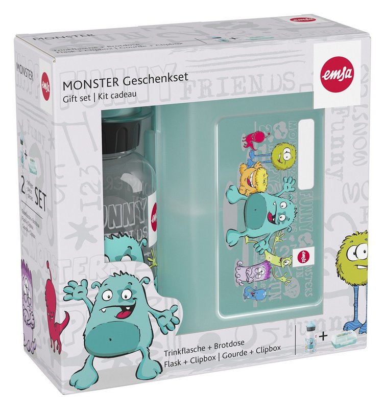 EMSA Trinkflasche und Dose Kids Set Monster 