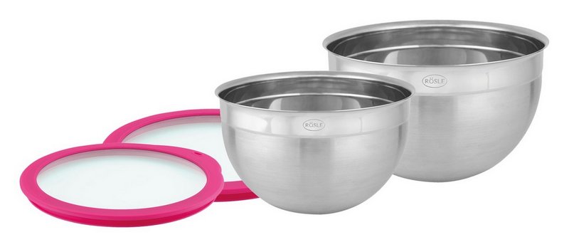 RÖSLE Schüssel-Set mit Glasdeckel pink 